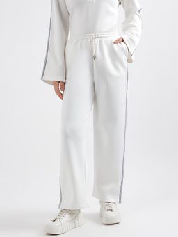 ELLE - Women White Solid Relaxed Fit Sweatpants