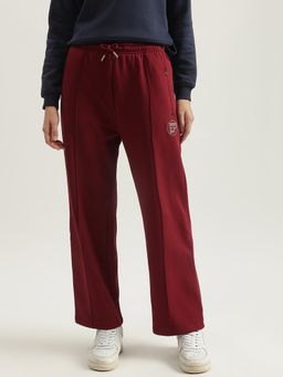 ELLE - Women Red Solid Straight Fit Mid-Rise Trackpant