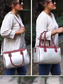 The Clownfish - Vegan Leather 9.4L Women Travel Duffle Bag with Detachable Strap (Silver)