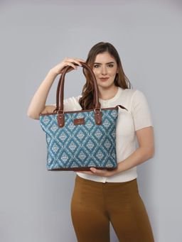 The Clownfish - Printed Handicraft Fabric Handbag for Office/College (Blue)