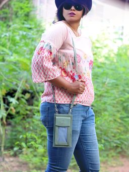 The Clownfish - Womens Sling Bag with Transparent Front Mobile Pocket - Green