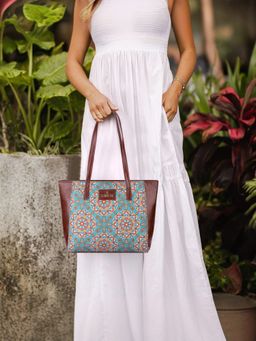 The Clownfish - Printed Faux Leather Tote Bag for Office/College - Green