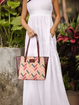 The Clownfish - Printed Faux Leather Tote Bag for Office/College - Pink