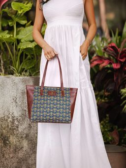 The Clownfish - Printed Faux Leather Tote Bag for Office/College - Blue