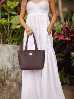 The Clownfish - Brown Faux Leather Tote Bag with Pouch (Set Of 2)