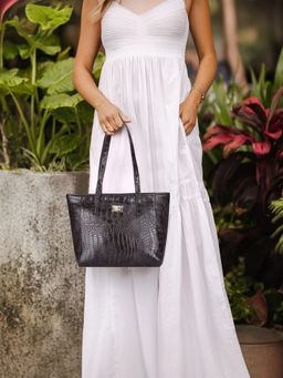 The Clownfish - Brown Faux Leather Tote Bag with Pouch (Set Of 2)