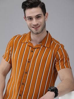 The Bear House - Men's Rust Hawaiian Striped Short Sleeves Shirt
