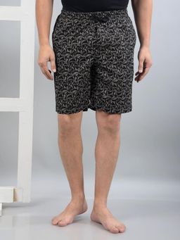 CRIMSOUNE CLUB - Mens Black Printed Cotton Lounge Shorts