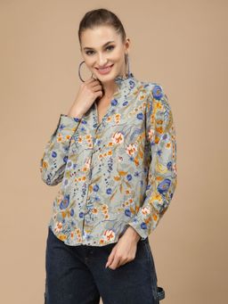 KASSUALLY - Grey Floral Printed Shirt