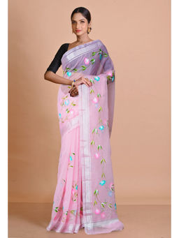 Unnati Silks - Pink Pure Hand Painted Kota Saree with Unstitched Blouse