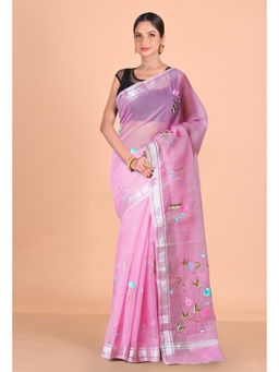Unnati Silks - Pink Pure Hand Painted Kota Saree with Unstitched Blouse