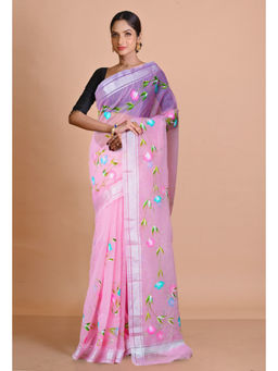 Unnati Silks - Pink Pure Hand Painted Kota Saree with Unstitched Blouse