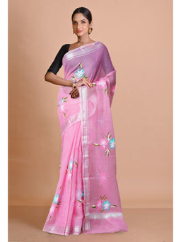 Unnati Silks - Pink Pure Hand Painted Kota Saree with Unstitched Blouse