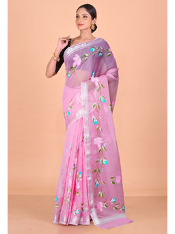 Unnati Silks - Pink Pure Hand Painted Kota Saree with Unstitched Blouse