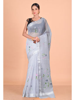Unnati Silks - Grey Pure Hand Painted Kota Saree with Unstitched Blouse