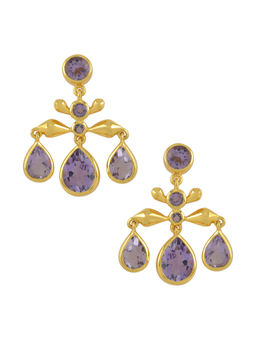 Tribe Amrapali - Sterling Silver Gold Plated Amethyst Pear Drop Earrings