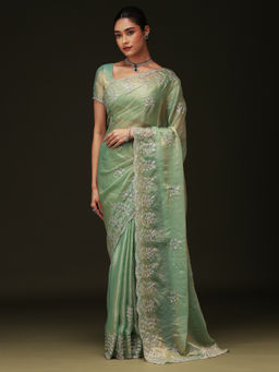 Sareemall - Women Chiffon Embellished Green Saree with Unstitched Blouse