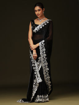 Sareemall - Women Chiffon Embellished Black Saree with Unstitched Blouse