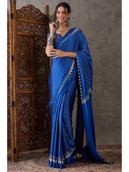Mysilklove - Bondi Blue Printed Satin Gaji Silk Saree with Unstitched Blouse