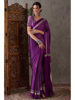 Mysilklove - Lollipop Purple Printed Satin Gaji Silk Saree with Unstitched Blouse