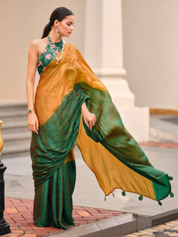 Sareemall - Women Silk Blend Embellished Multi-Color Saree with Unstitched Blouse