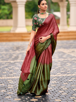 Sareemall - Women Silk Blend Embellished Multi-Color Saree with Unstitched Blouse