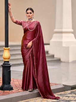 Sareemall - Women Silk Blend Embellished Maroon Saree with Unstitched Blouse