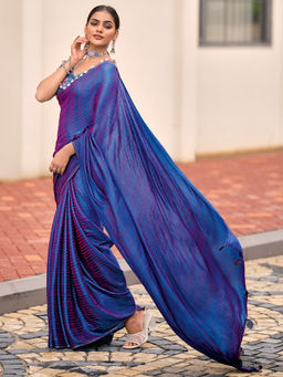 Sareemall - Women Silk Blend Embellished Blue Saree with Unstitched Blouse