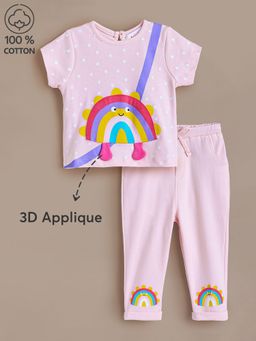 Hopscotch - 2-Pc Happy Face Rainbow Cotton Top with Pant