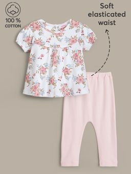 Hopscotch - 2-Pc Floral Comfy Cotton Top with Leggings