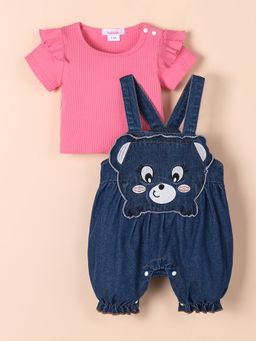 Hopscotch - 2-Pc Cuddle Bear Denim Dungaree & Top