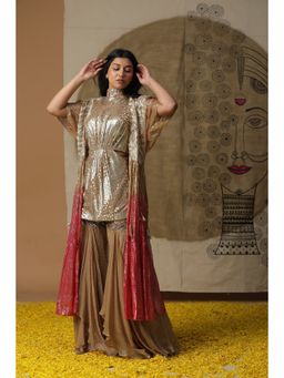 Arpita Sulakshana - Dusty Brown Kurta Sharara with Cape (Set of 3)