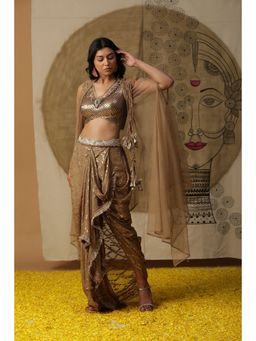 Arpita Sulakshana - Brown Blouse Dhoti with Cape (Set of 3)