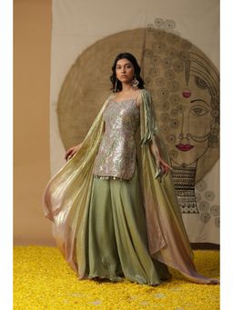 Arpita Sulakshana - Pista Green Kurta Palazzo with Cape (Set of 3)