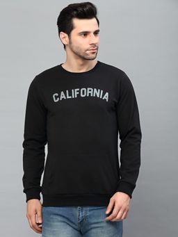 RIGO - Men Black Printed Crew Neck Fleece Sweatshirt