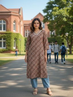 Varanga - Brown Printed Regular Fit Kurta