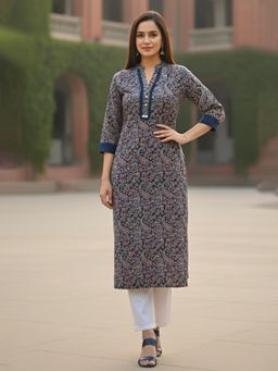 Varanga - Navy Blue Paisley Regular Fit Kurta