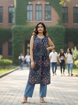 Varanga - Black Printed Regular Fit Kurta