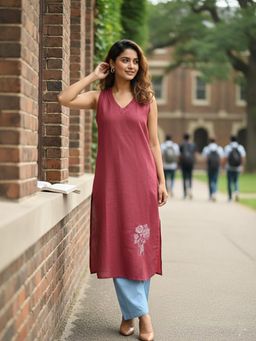 Varanga - Maroon Printed Regular Fit Kurta