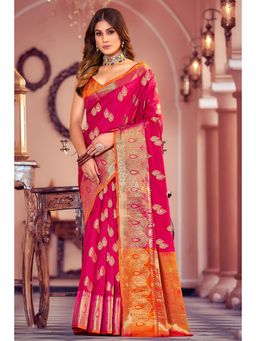 EXCLUSIVA - Pink Banarasi Saree with Unstitched