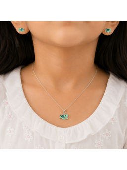 RUHA JEWELS - Sea Turtle Girls 925 Sterling Green Silver Adjustable Jewellery Set (2-12 Years)