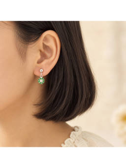 RUHA JEWELS - Emerald Daisy Girls Silver Drop Earrings (2-12 Years)