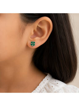 RUHA JEWELS - Emerald Clover Silver Stud Earrings for Girls (2-12 Years)