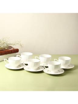 De Maison Decor - White Ceramic Cup with Saucer (Pack of 12)