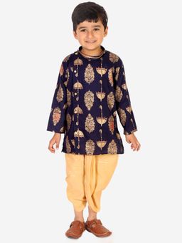 Superminis - Boys Navy Blue Cotton Kurta with Dhoti