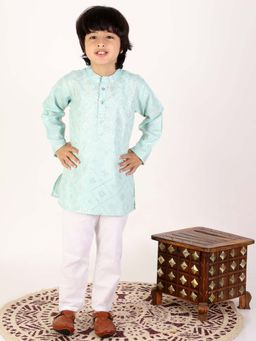Superminis - Boys Blue Cotton Printed Kurta With Pyjama