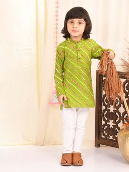 Superminis - Boys Green Cotton Printed Kurta With Pyjama