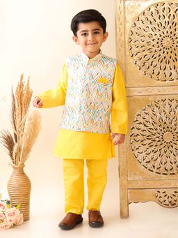 Superminis - Boys Yellow Kurta & Pyjama With Waistcoat