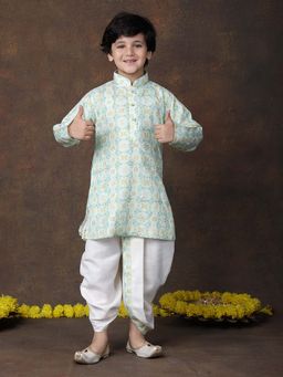 Superminis - Boys Blue Cotton Printed Full Sleeve Kurta and Dhoti
