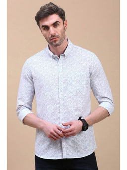 Classic Polo - Men Full Sleeve White/Blue Polo Neck Slim Fit All-Over Print Shirt